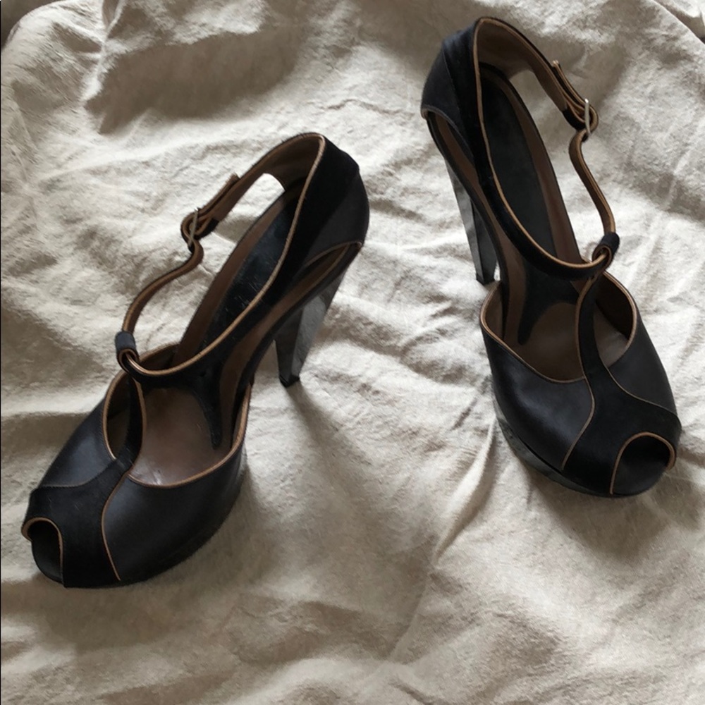 MARNI Satin Peep-Toe Pumps Architectural Heel - Picture 4 of 6